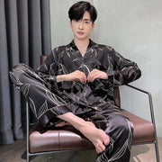 Ice silk long sleeved pajamas for men