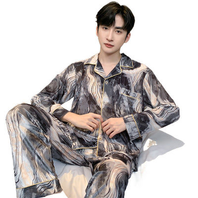 Ice silk long sleeved pajamas for men