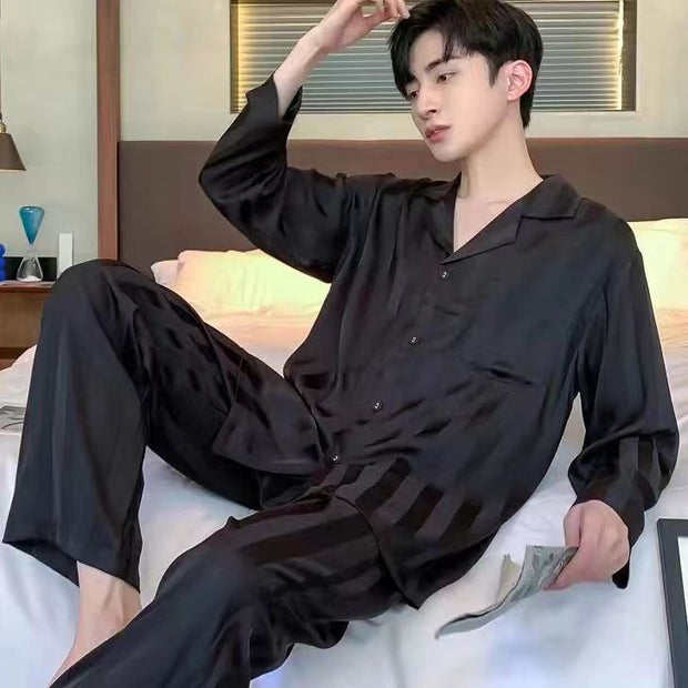 Ice silk long sleeved pajamas for men