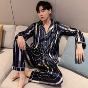 Ice silk long sleeved pajamas for men