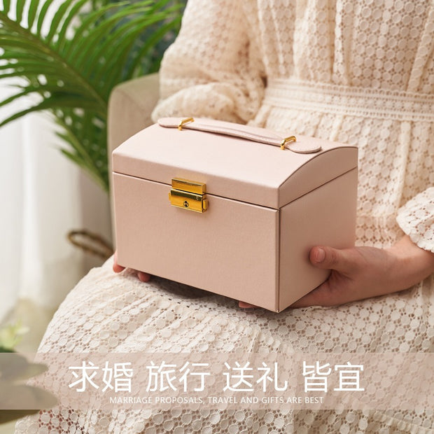 Three Layer Leather Drawer Jewelry Box Light Luxury Earrings