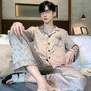 Ice silk long sleeved pajamas for men