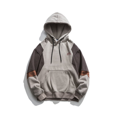 Japanese fashion brand color blocked hooded sweatshirt for men