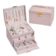 Three Layer Leather Drawer Jewelry Box Light Luxury Earrings