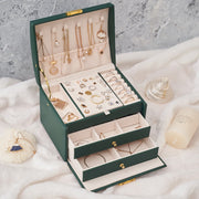 Three Layer Leather Drawer Jewelry Box Light Luxury Earrings