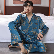 Ice silk long sleeved pajamas for men