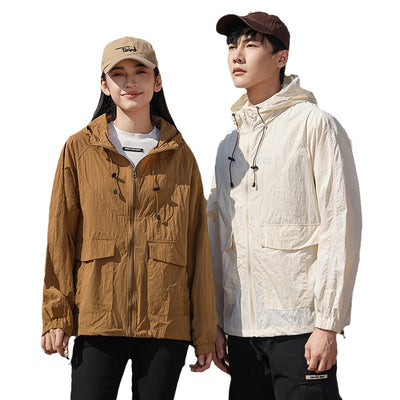 Hooded sun protection clothing, skin clothing for men and couples, ultra-thin and breathable outdoor skin windbreaker for summer